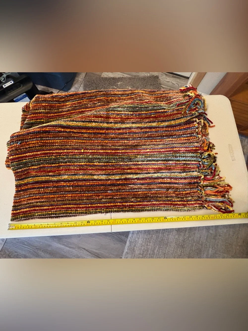 Pier 1 Multicolor Striped Woven chenille Throw with Fringe 70 x 54